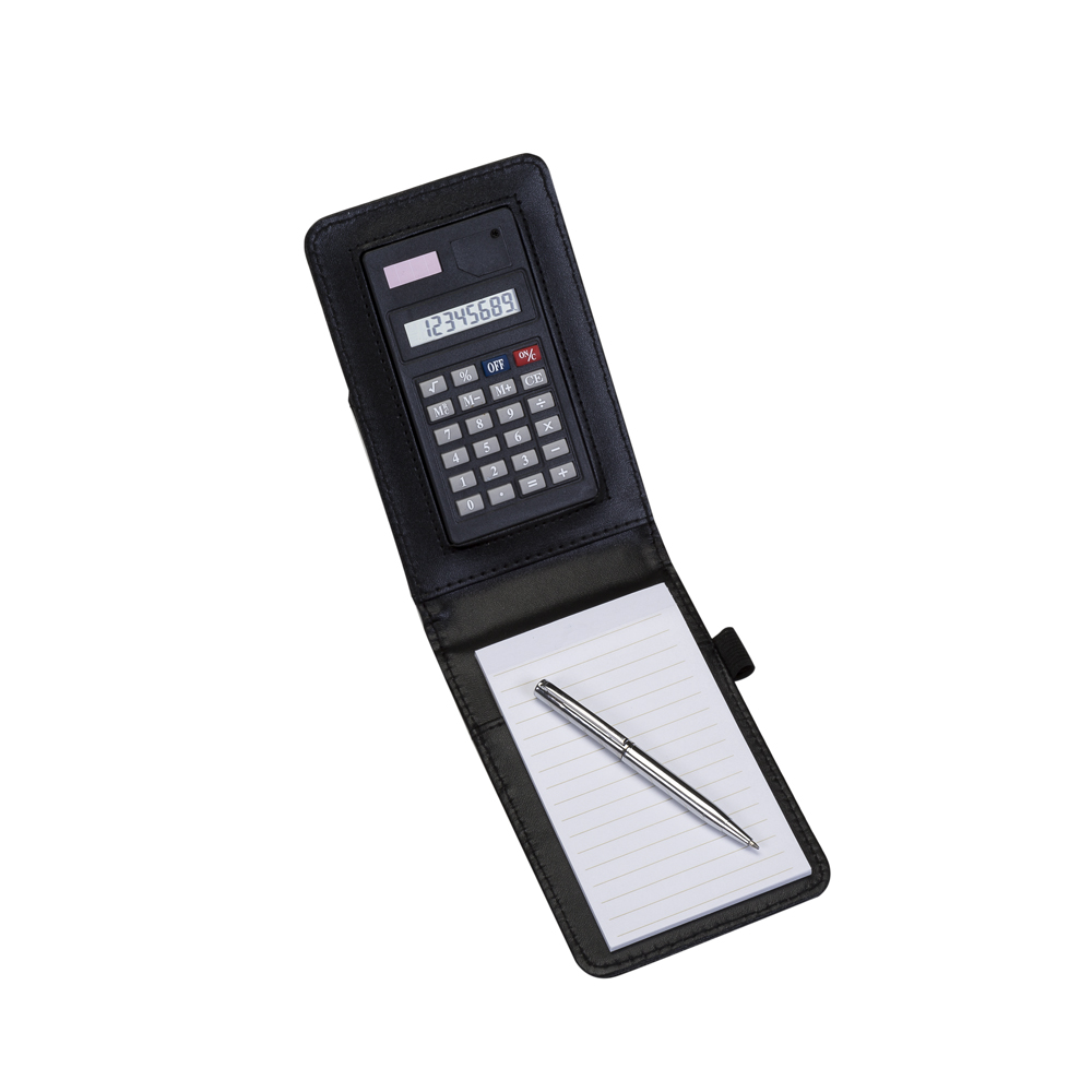 Bloco de anotações com calculadora